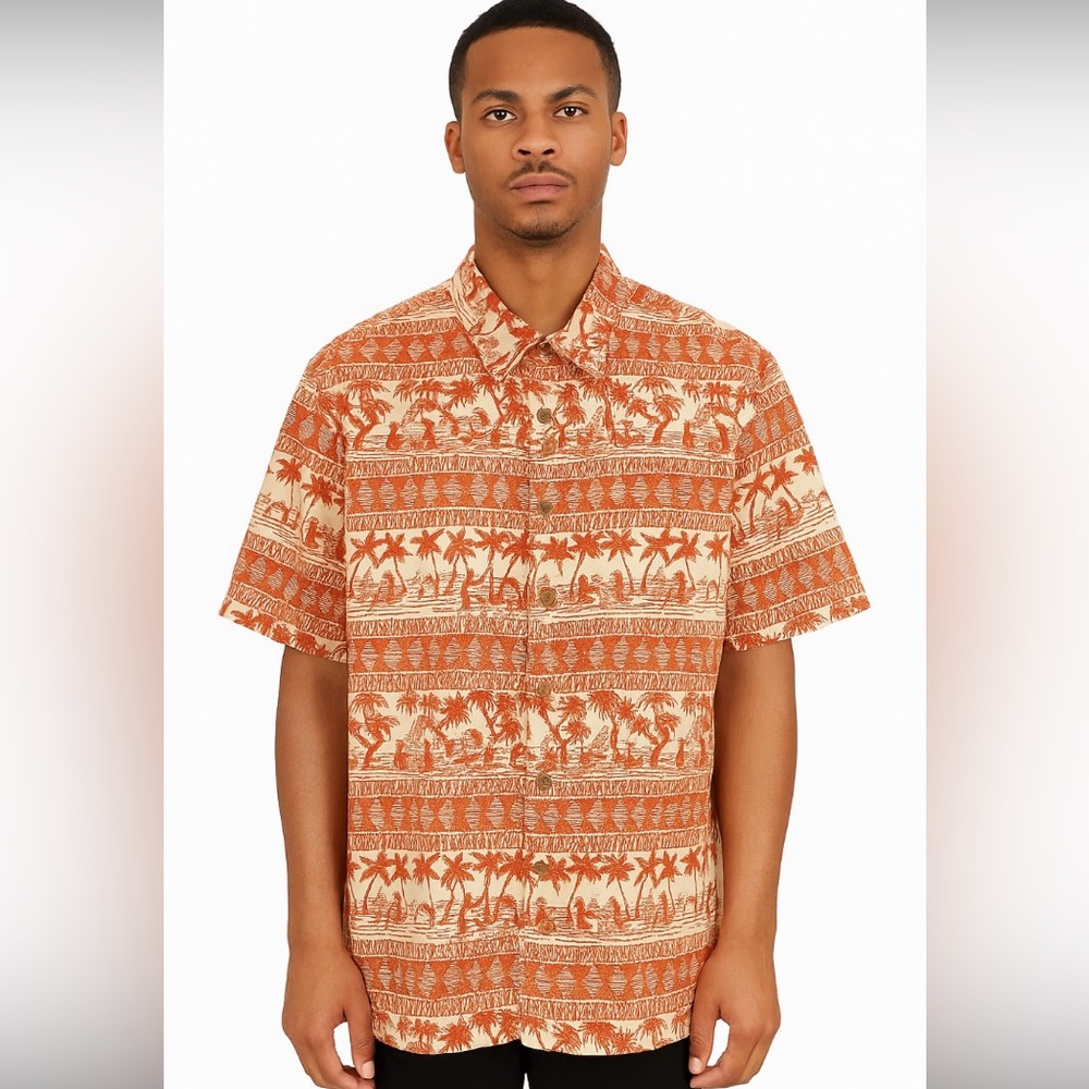 Kahala Hawaii Men’s Red & White Print Shirt Size Large